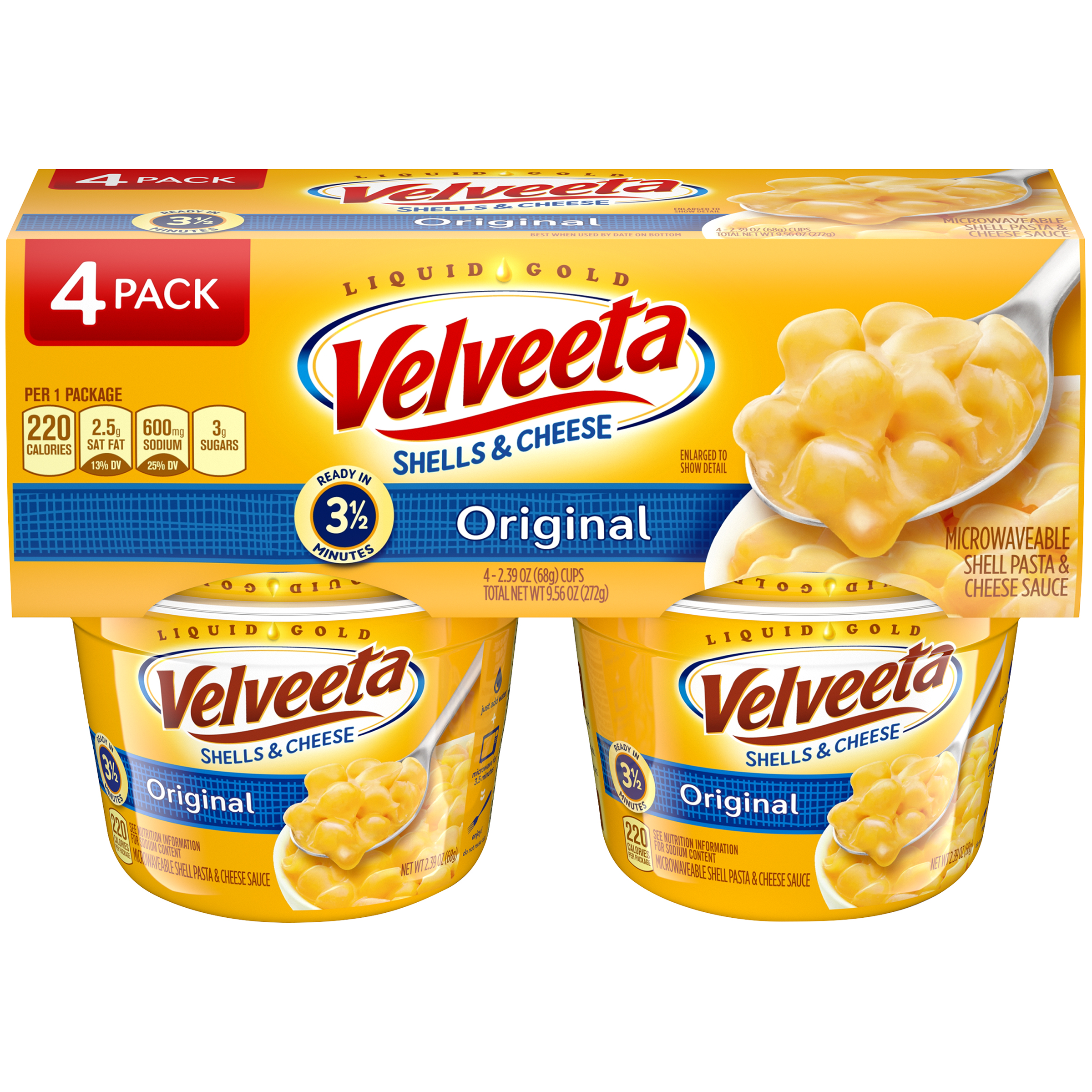 Velveeta Shells and Cheese, Original, 4 Pack, 4 - 2.39 oz packs Velveeta Shells and Cheese, Original, 4 Pack, 4 - 2.39 oz packs