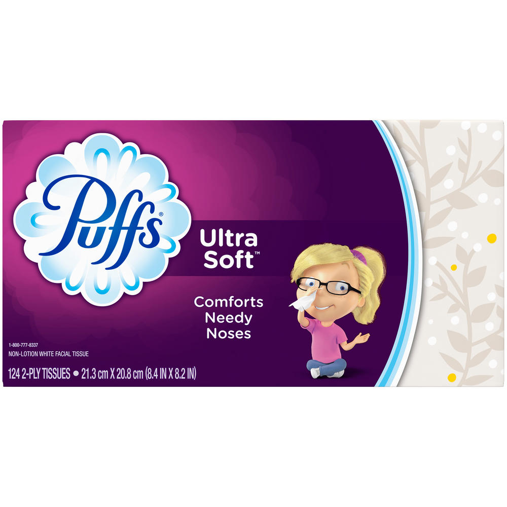 Puffs Facial Tissue, Non Lotion, White, 2-Ply, 124 tissues