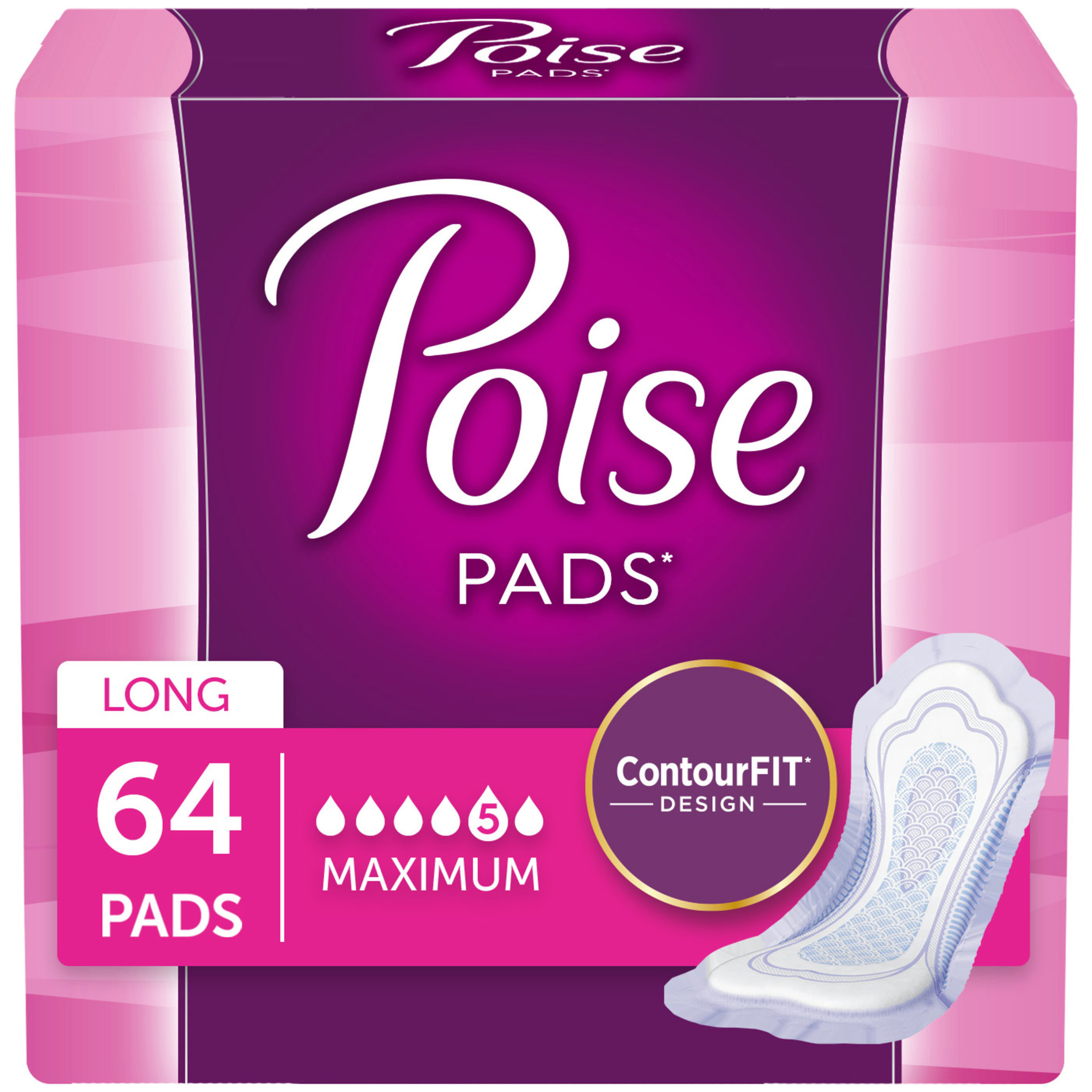Poise Maximum Absorbency Pads, Long, 64ct Poise Maximum Absorbency Pads, Long, 64ct