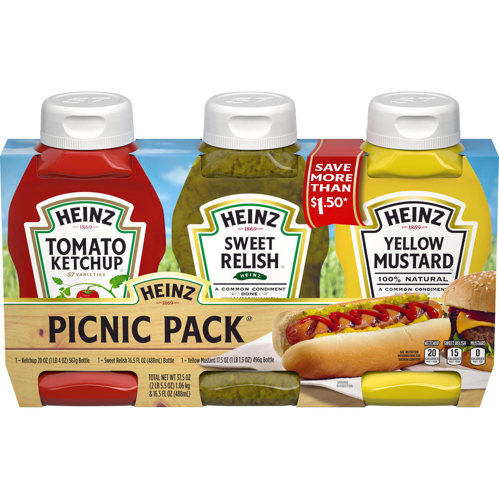 Heinz Heinz Picnic Pack, Tomato Ketchup, Yellow Mustard and Sweet Relish, 1 pack