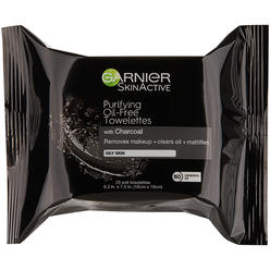 Garnier SkinActive Clean+Purifying, Oil-Free Cleansing Towelettes with Charcoal, 25 Count