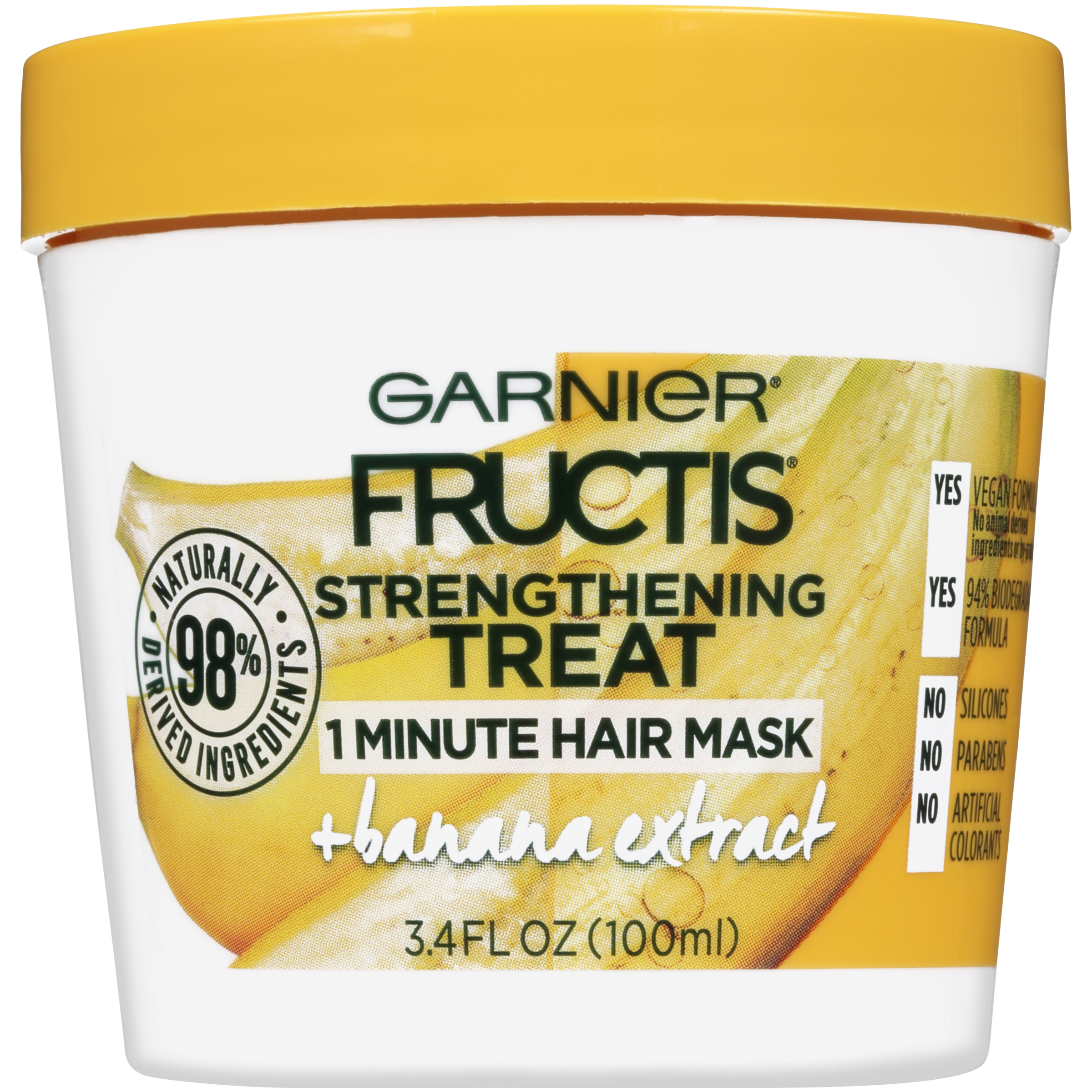Garnier Fructis Strengthening Treat 1 Minute Hair Mask with Banana Extract, 3.4 fl. oz.