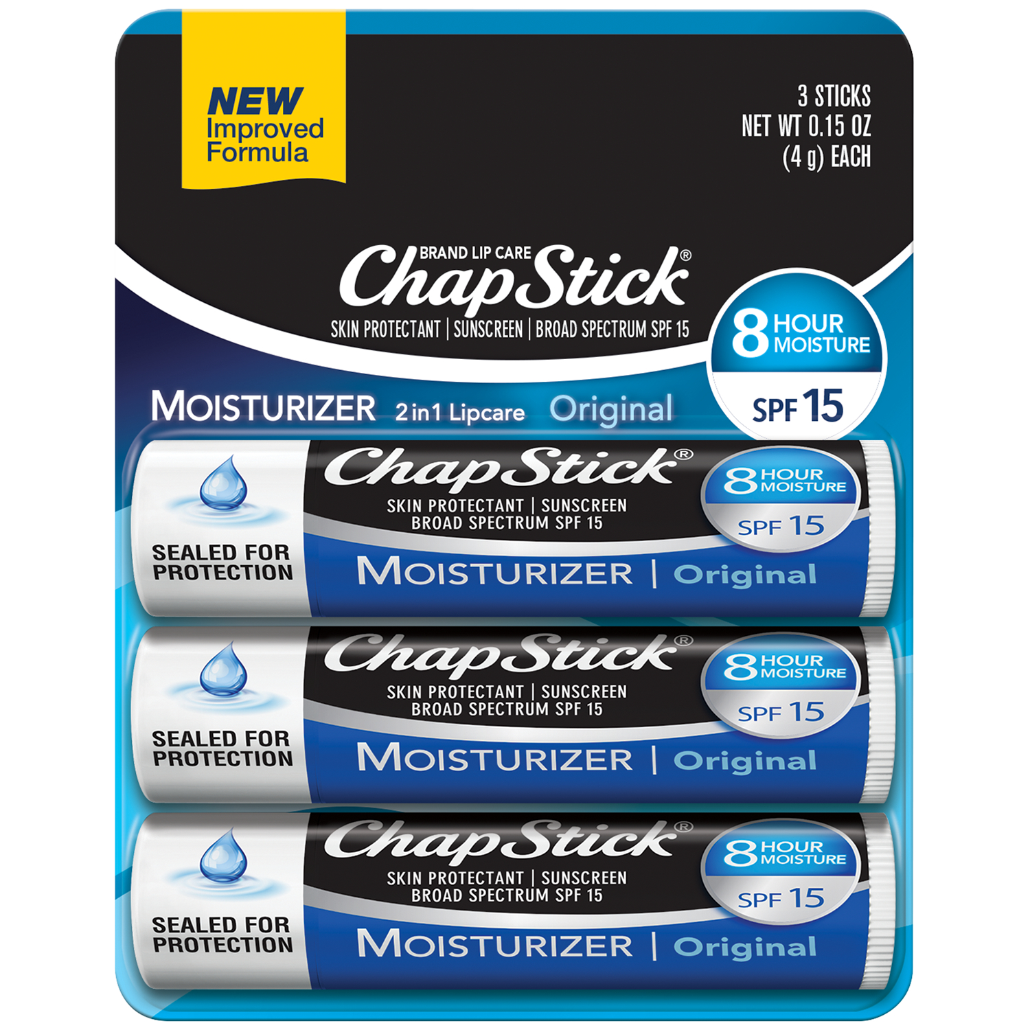 ChapStick Lip Moisturizer (Original Flavor, 0.15 Ounce) and Skin Protectant Lip Balm Tube, Sunscreen, SPF 15