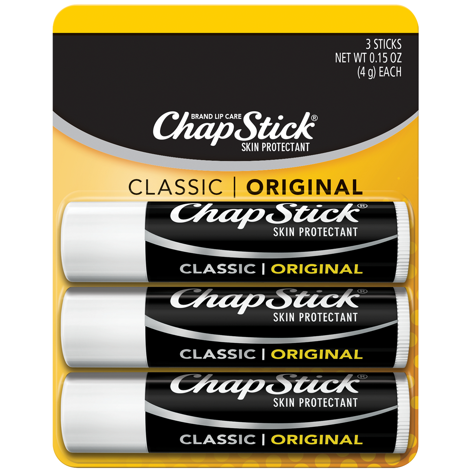 ChapStick  Classic Skin Protectant Flavored Lip Balm Tube, 0.15 Ounce Each (Original Flavor, 1 Blister Pack of 3 Sticks)