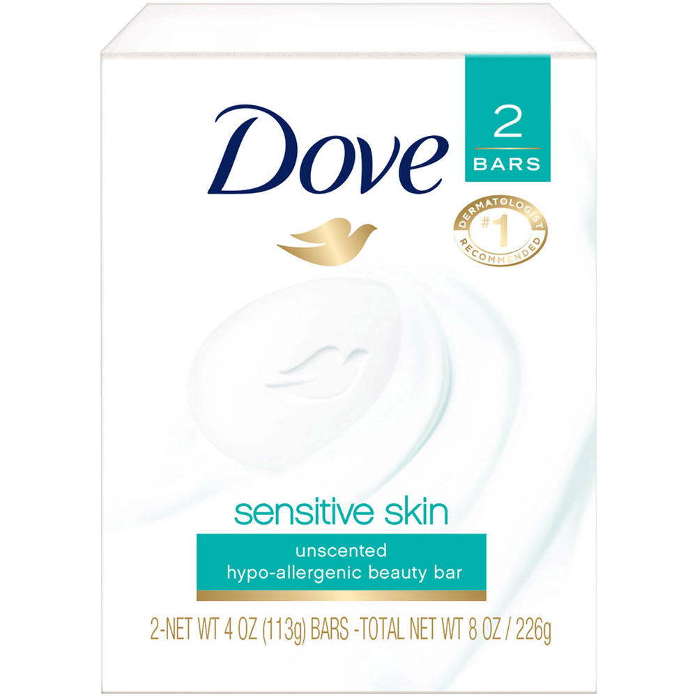 Dove Beauty Bars, Sensitive Skin, Unscented, 2 - 4.25 oz (120 g) bars [8.5 oz (240 g)]