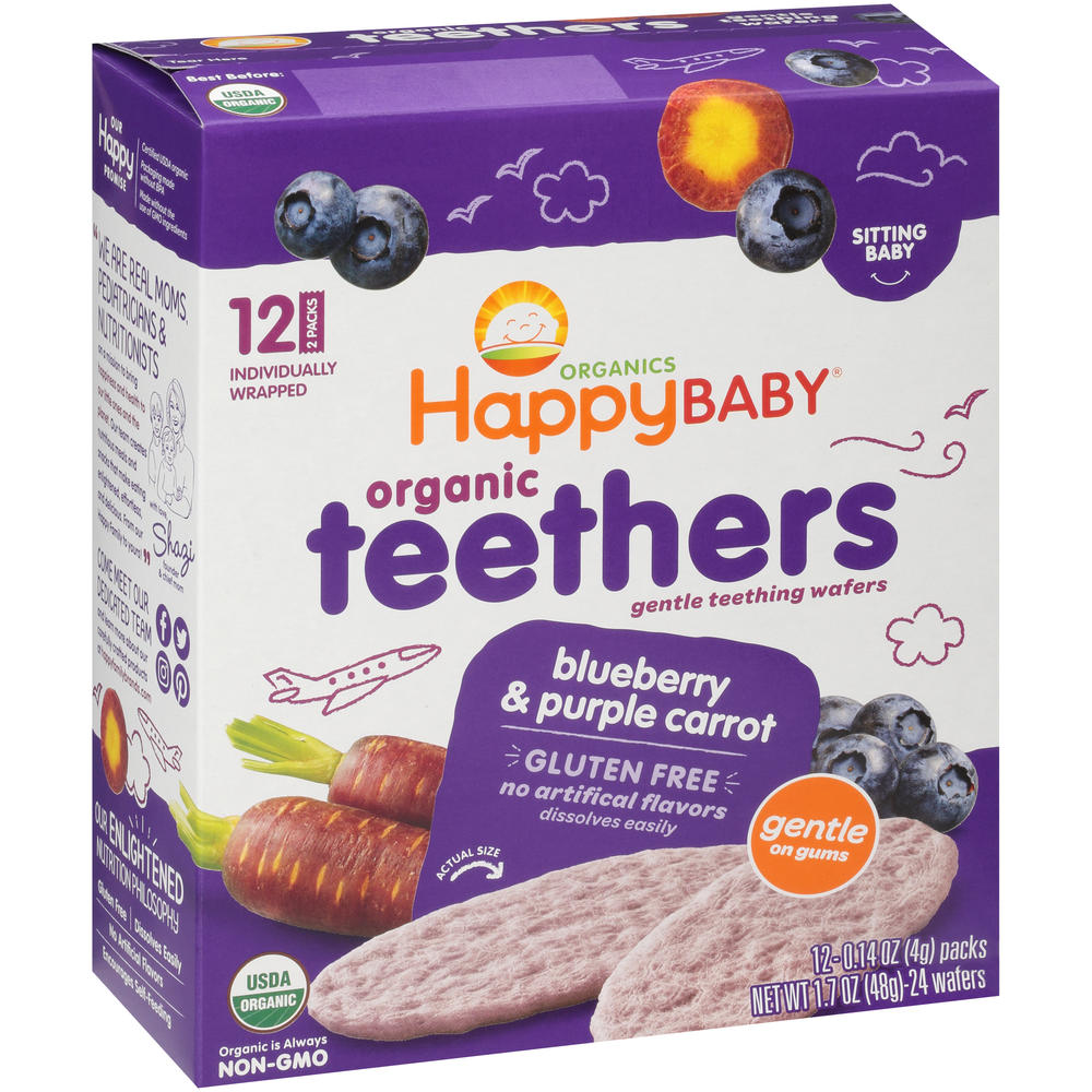 Happy Baby Organic Blueberry & Purple Carrot Gentle Teething Wafers 12-0.14 oz. Packs