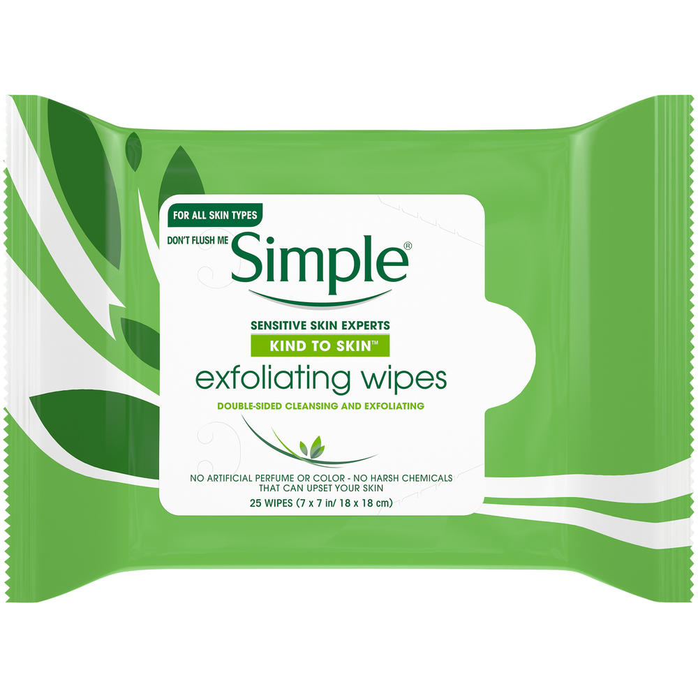 Simple Kind To Skin Facial Wipes, Exfoliating, 25 wipes