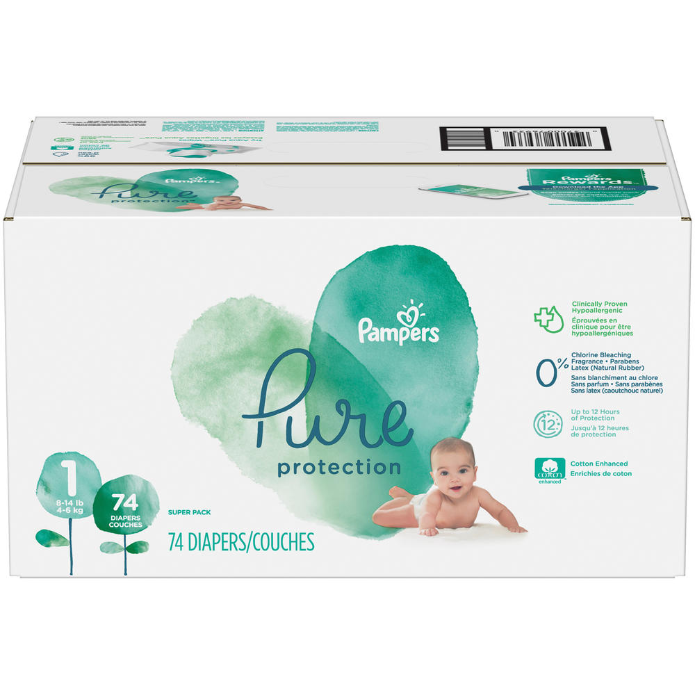 Pampers Pure Protection Newborn Diapers Size 1 74 Count