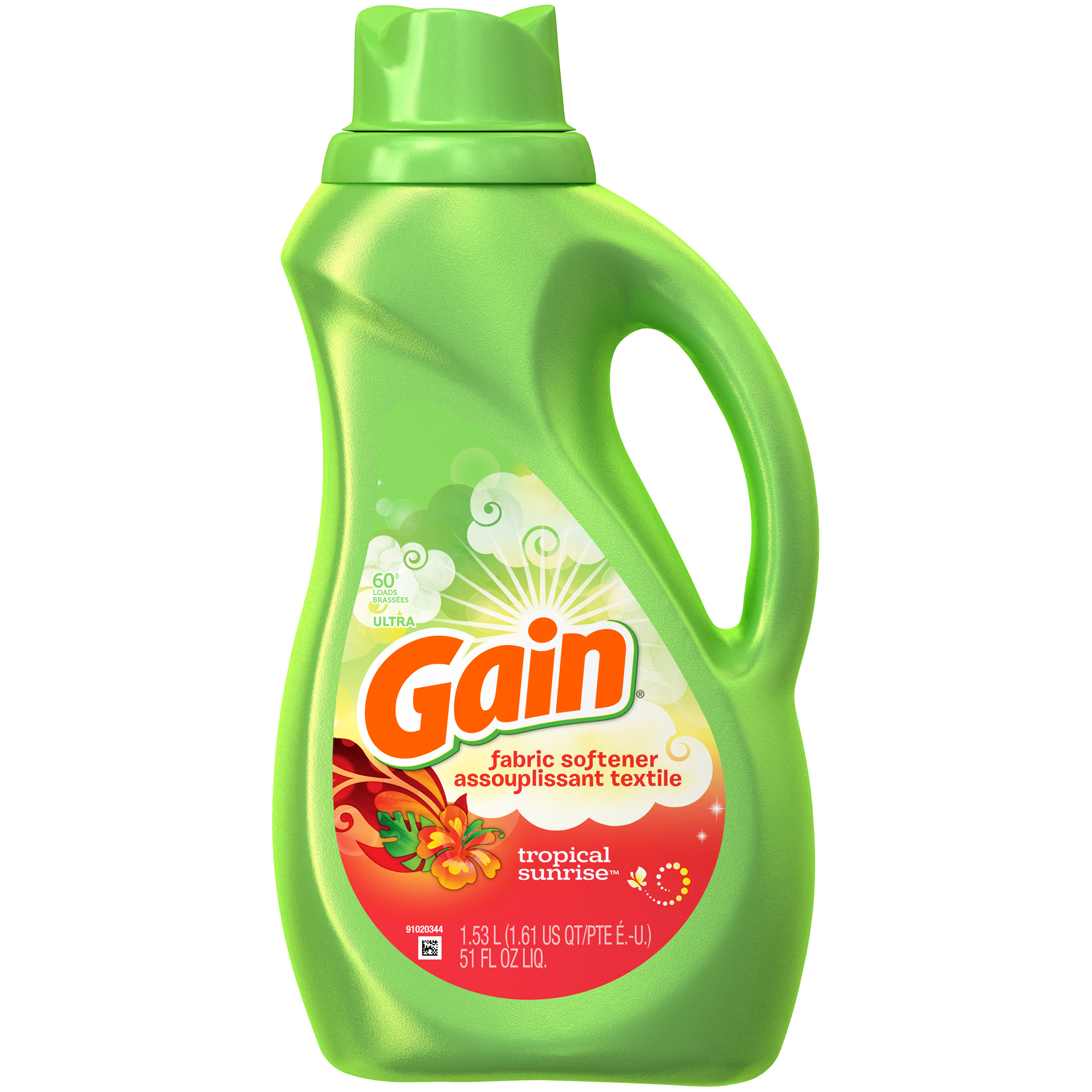 Gain Liquid Fabric Softener, Tropical Sunrise, 60 Loads, 51 fl oz, Size: 00 Gain Liquid Fabric Softener, Tropical Sunrise, 60 Loads, 51 fl oz, Size: 00