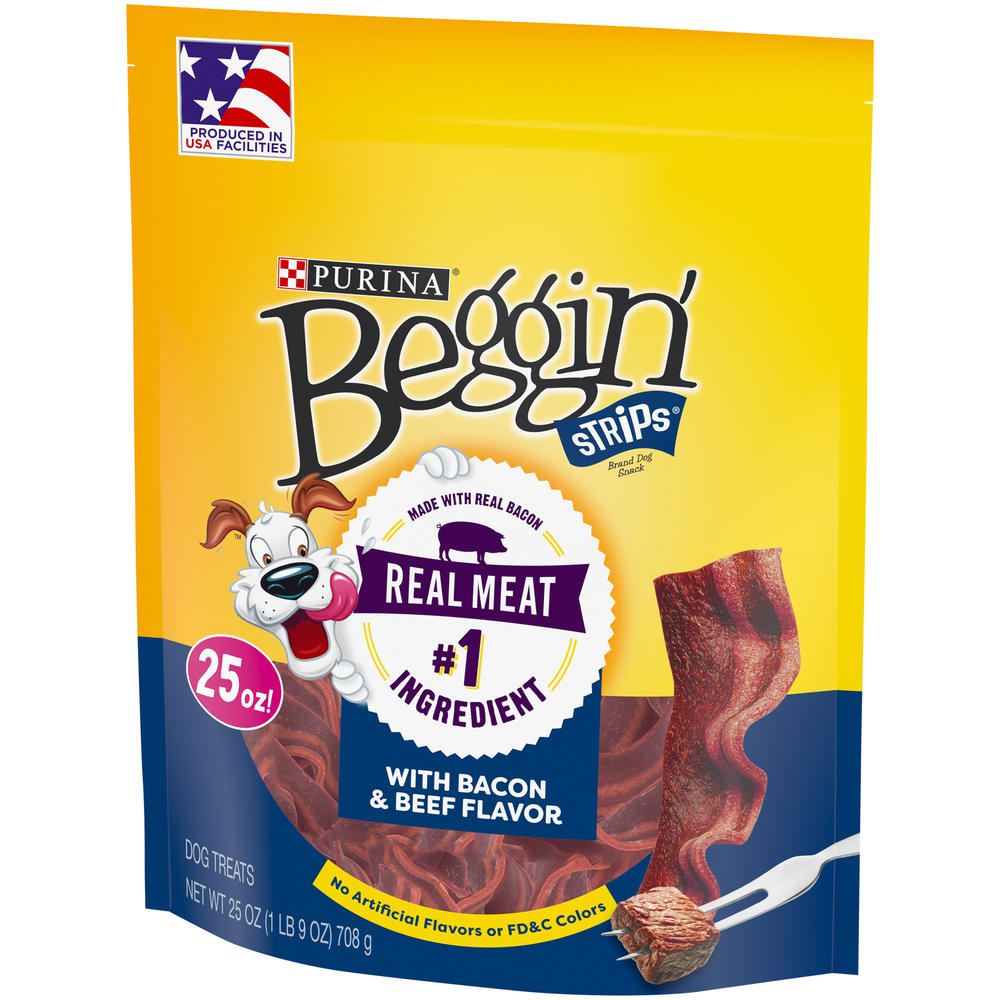 Beggin' Purina  Strips Made in USA Facilities Dog Training Treats; Bacon & Beef Flavors - 25 oz. Pouch