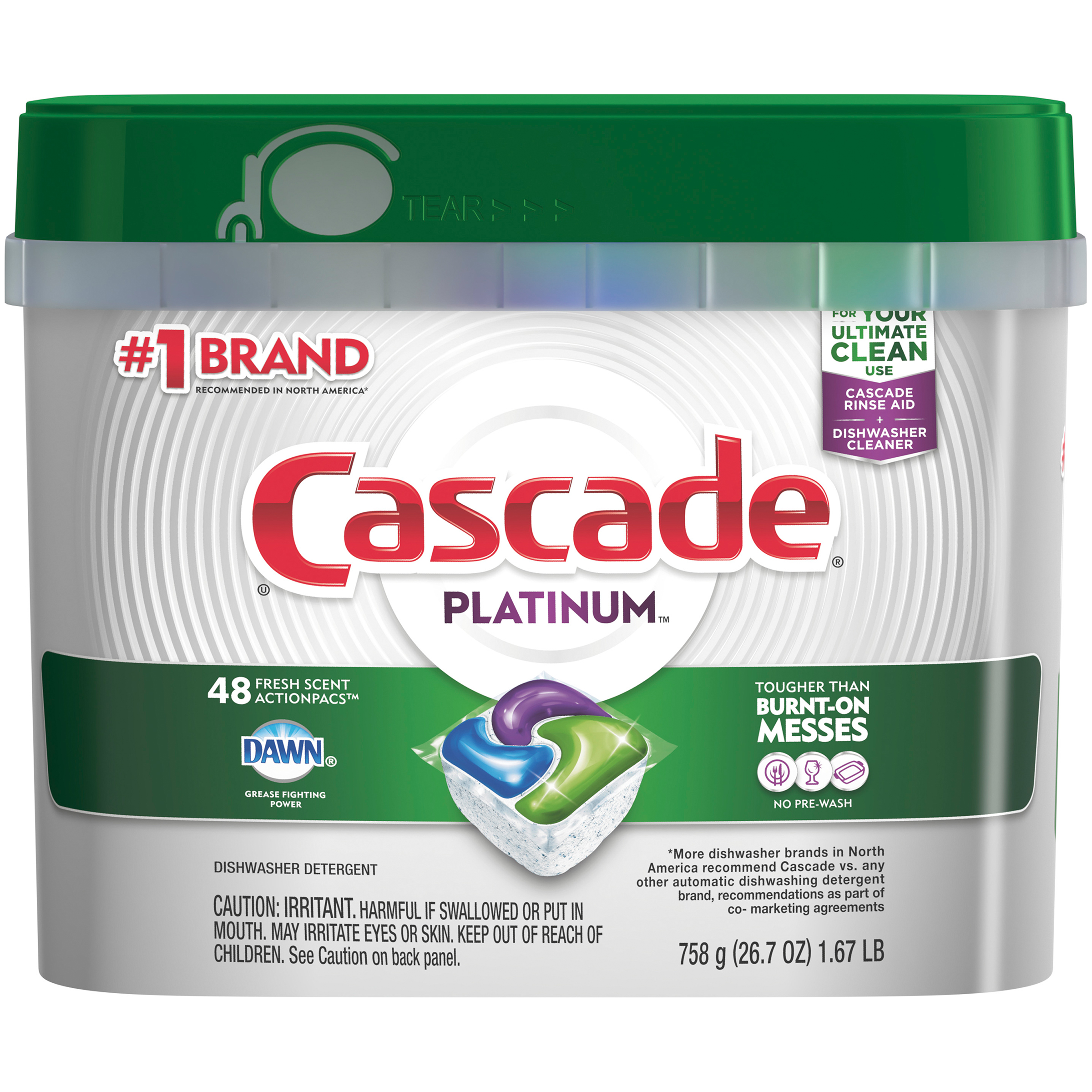 Cascade Platinum ActionPacs, Dishwasher Detergent, Fresh Scent, 48 count Cascade Platinum ActionPacs, Dishwasher Detergent, Fresh Scent, 48 count
