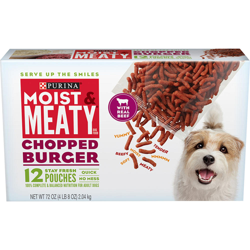 Purina Moist & Meaty Dog Food, Chopped Burger, 72 oz (4 lb 8 oz) 2.04 kg