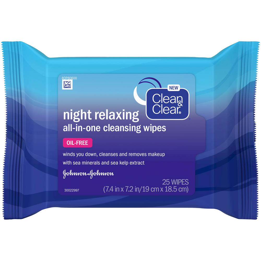 Clean & Clear Wipes, All-in-One Cleansing, Night Relaxing, 25 ct