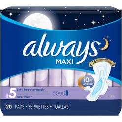 Always PROCTER & GAMBLE 17902 Always® Maxi Pads, Extra Heavy Overnight, 20/pack, 6 Packs/carton 17902