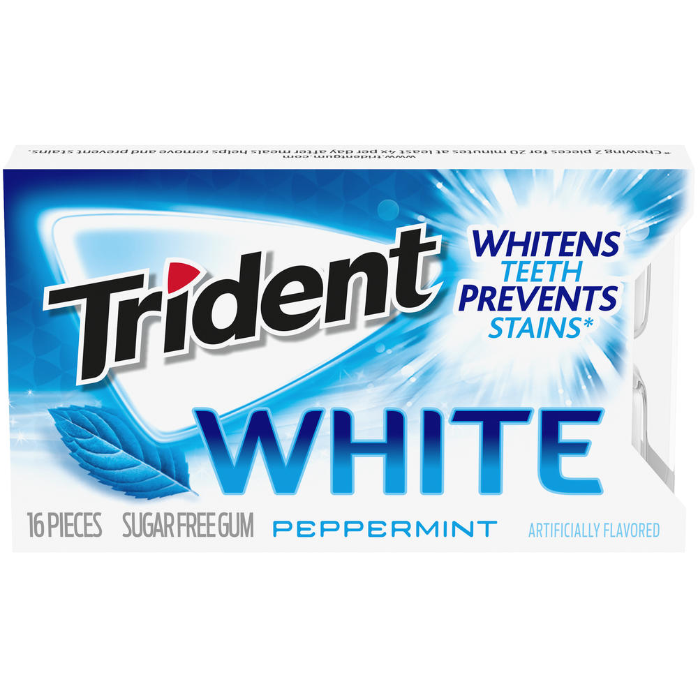 Trident White Peppermint Sugar Free Gum, 1-16 Piece Pack