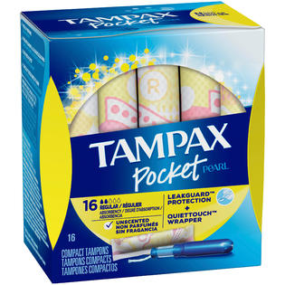 Tampax Pocket Pearl Regular Plastic Tampons Unscented 16 Count