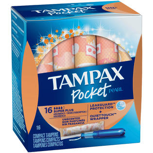Tampax Pocket Pearl Super Plus Plastic Tampons Unscented 16 Count