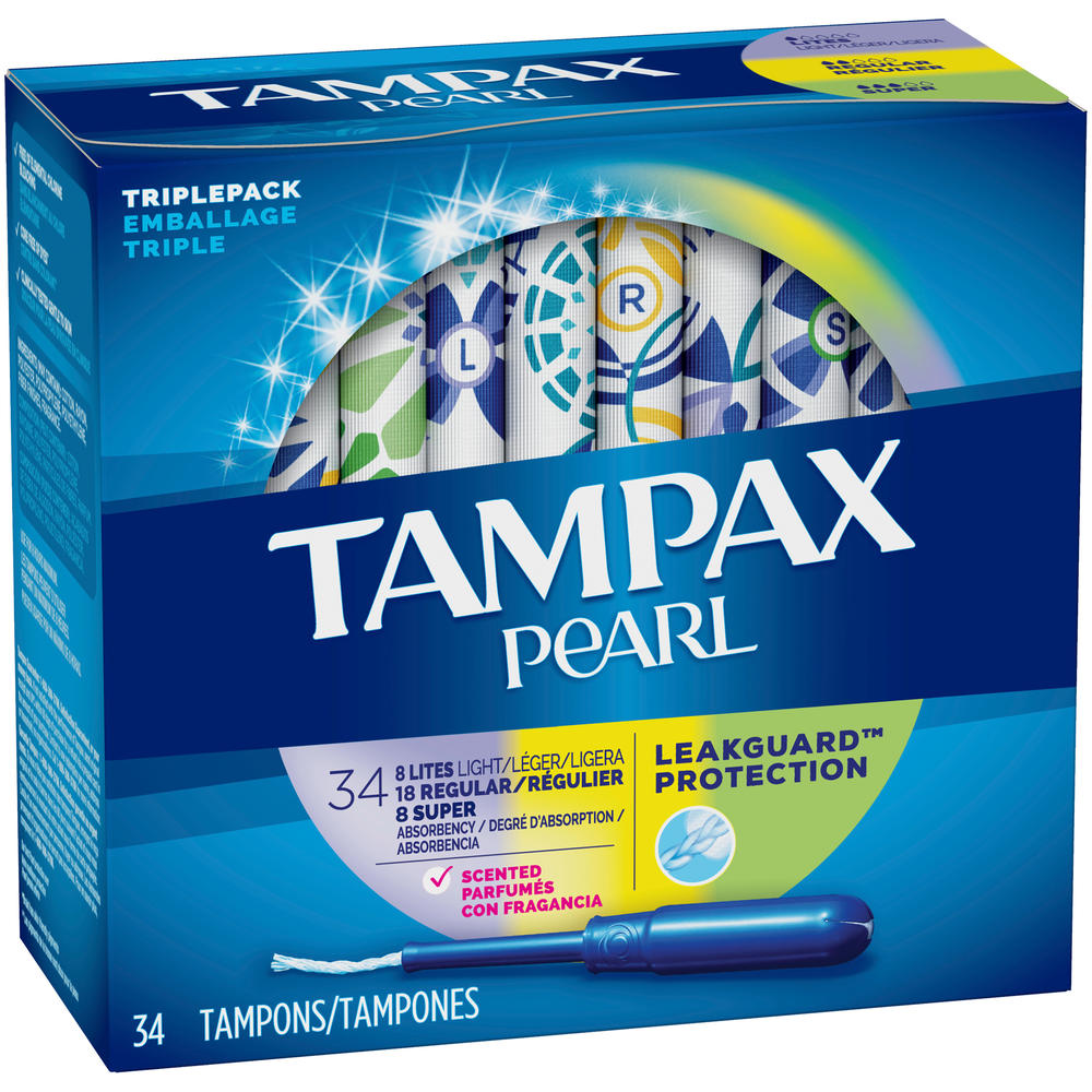Tampax  Pearl Regular/Super/Lites Scented Tampons Variety Pack,34 ct Box