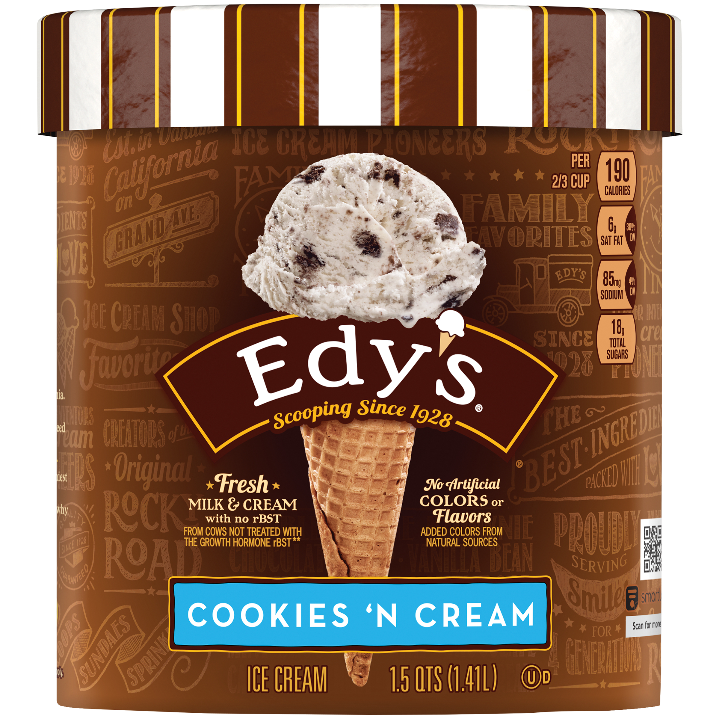 Edy's Fun Flavors Frozen Dairy Dessert, Cookies 'N Cream, 1.5 qt (1.41 lt)