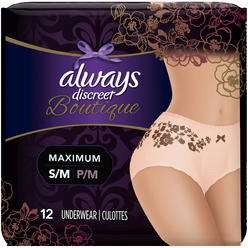 Always Discreet Boutique Adult Incontinence & Postpartum Underwear For Women, High-Rise, Size Small/Medium, Rosy, Maximum Absorb
