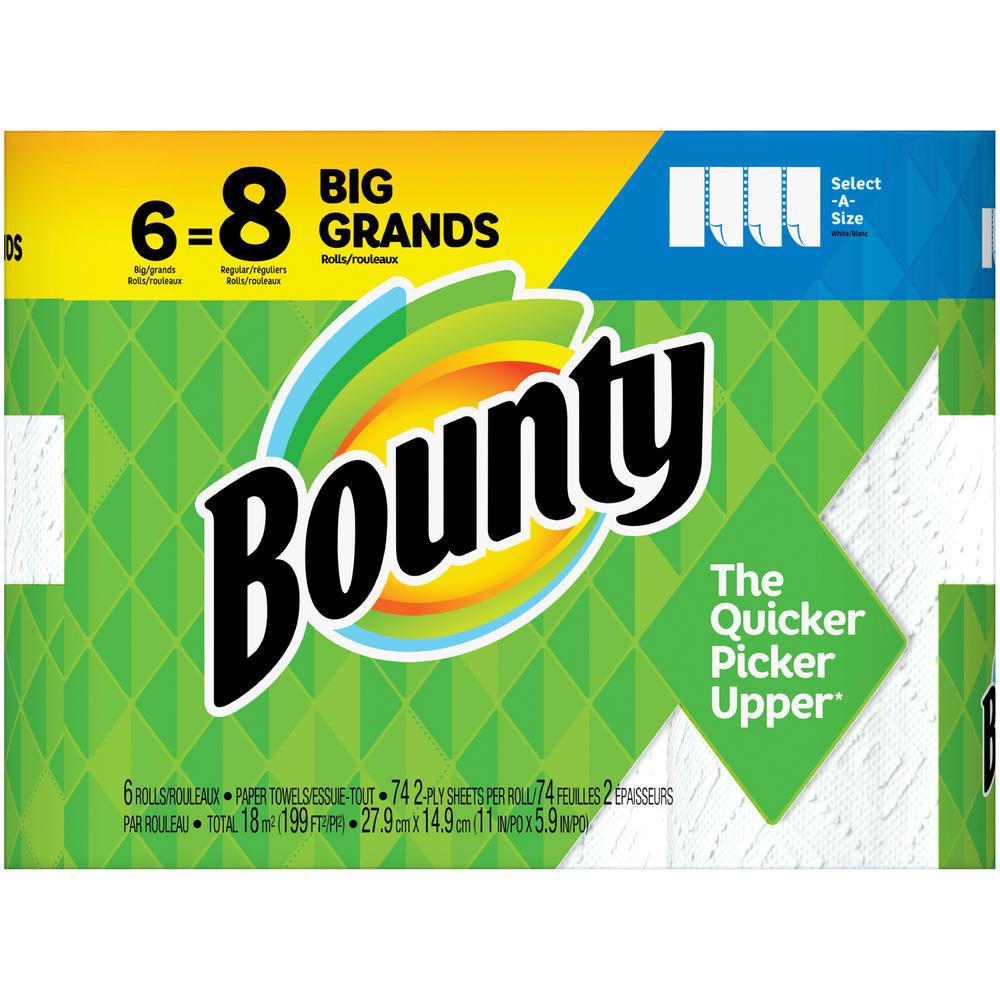 Bounty  Select-A-Size Paper Towels, White, 6 Big Rolls = 8 Regular Rolls