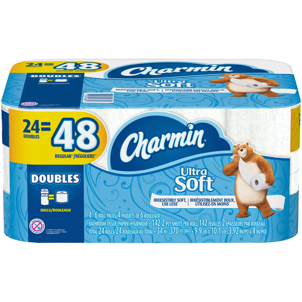 Charmin  Ultra Soft Toilet Paper 24 Double Rolls, 142 sheets per roll