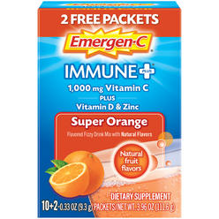 Emergen-C Immune+ Vitamin C 1000mg Powder, Plus Vitamin D And Zinc (10 Count, Super Orange Flavor), Immune Support Dietary