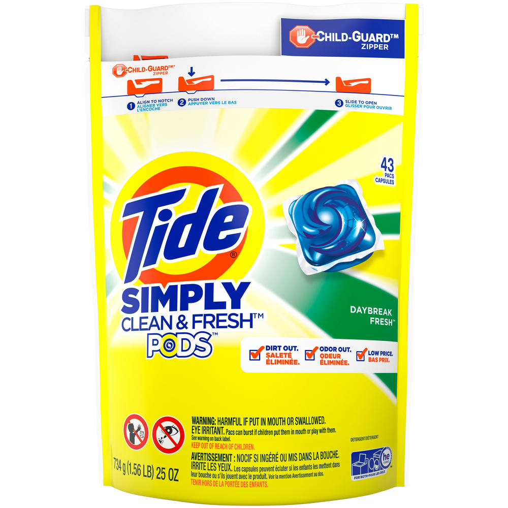 Tide  Simply PODS +Oxi Liquid Laundry Detergent Pacs, Daybreak Fresh, 43 count