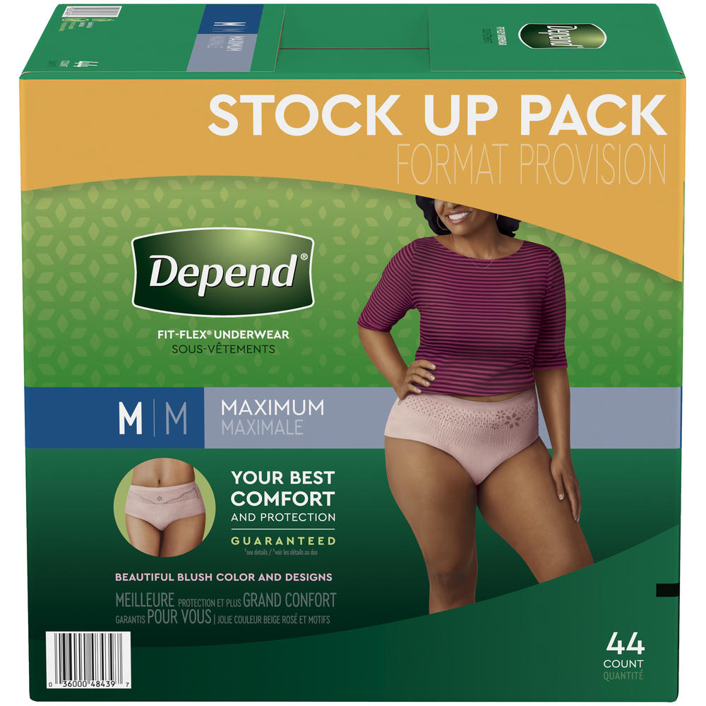 Depend Women's Fit-Flex Incontinence Underwear, M, 44 Count