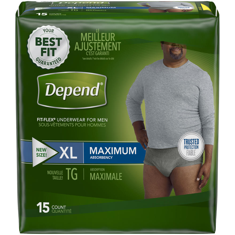 Depend FIT-FLEX Incontinence Underwear for Men, Maximum Absorbency, XL, Gray (Packaging may vary)