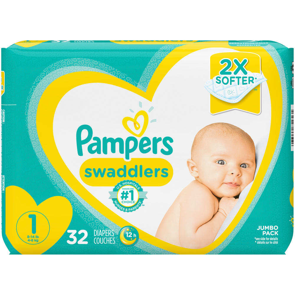 Pampers Swaddlers Newborn Diapers Size 1, 32 Count
