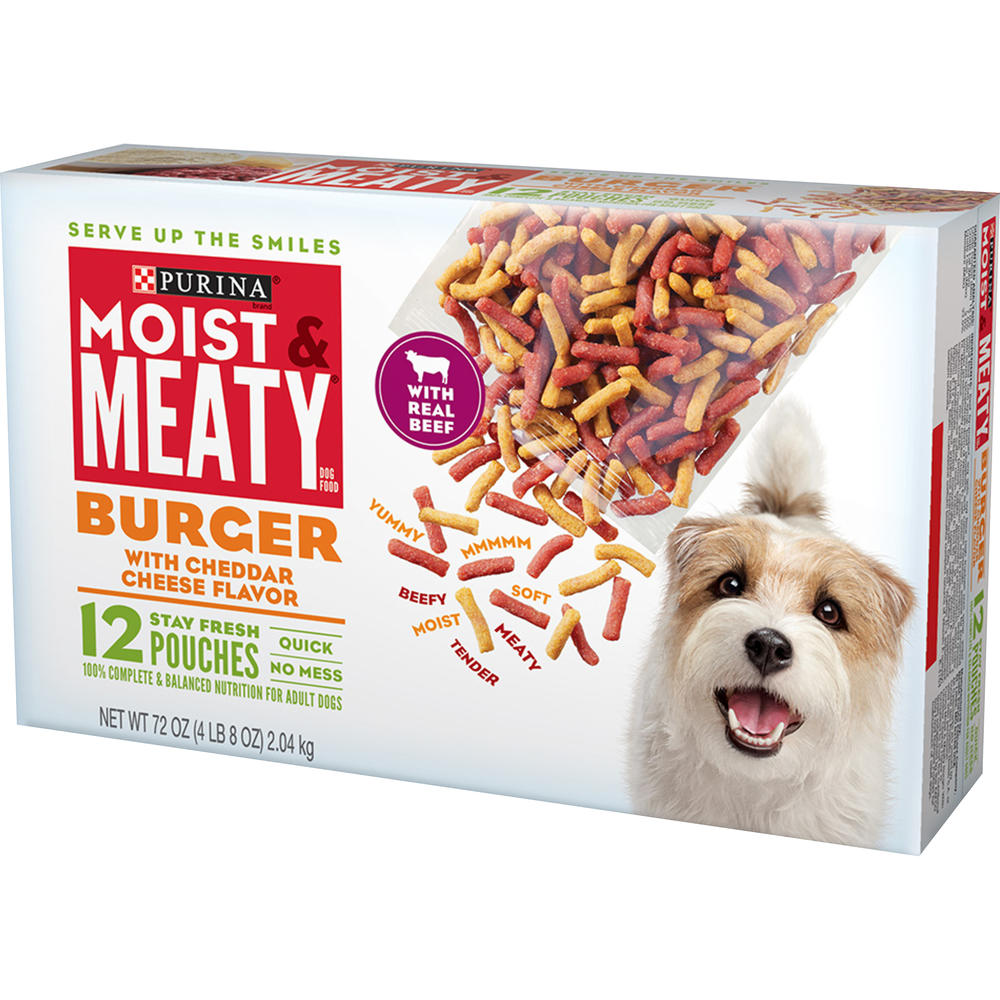 Purina Moist & Meaty Burger with Cheddar Cheese Flavor Dog Food 12-6 oz. Pouches