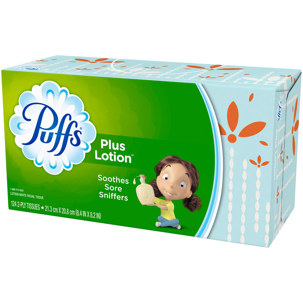 Puffs Facial Tissue, Plus Lotion, White, 2-Ply 124 tissues