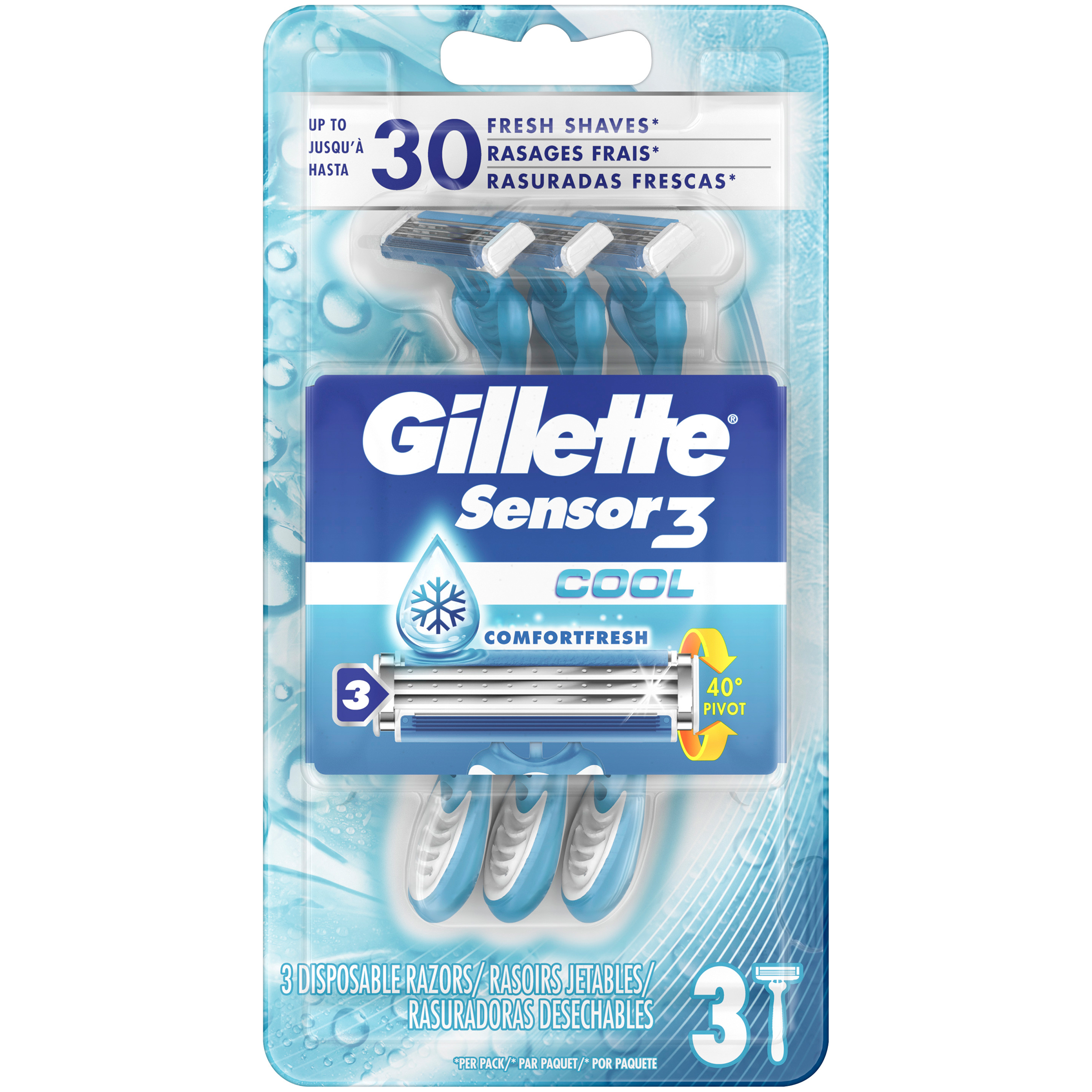 Gillette  Sensor3 Cool Men&#8217;s 3-Bladed Disposable Razor &#8211; Pack of 3