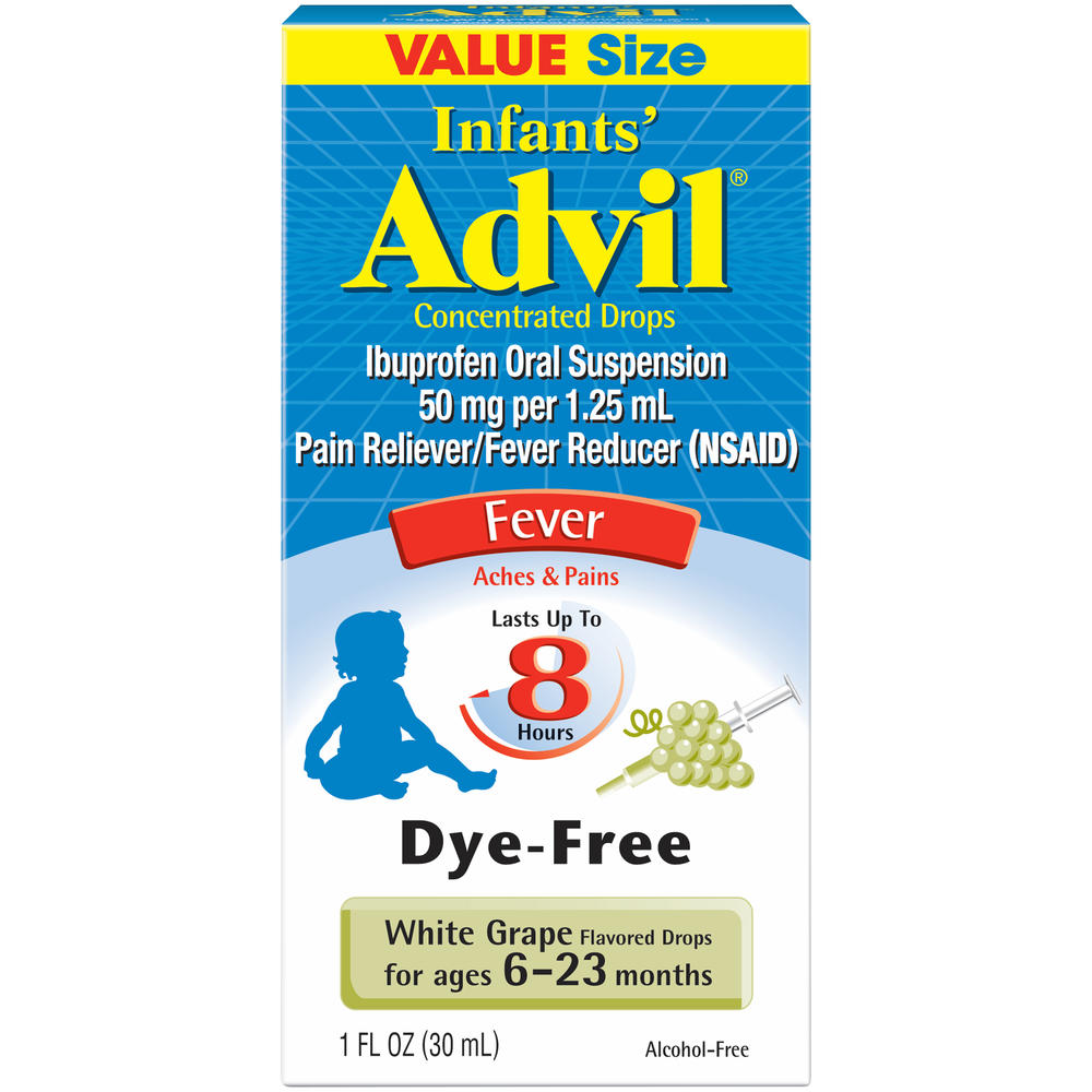 Advil Dye-Free Alcohol-Free White Grape Flavored Concentrated Drops Fever Reducer/Pain Reliever 1.0 fl. oz. Bottle