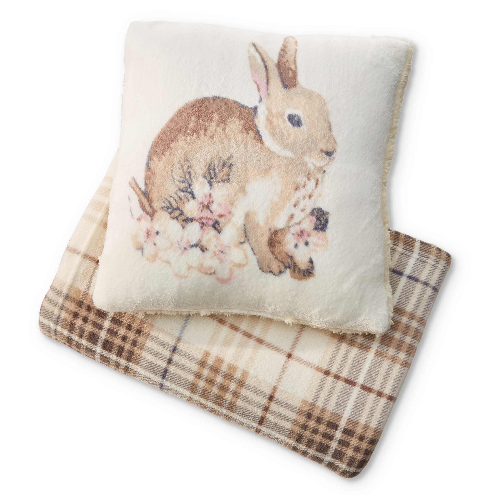 Essential Home Plush Throw & Pillow Set - Bunny