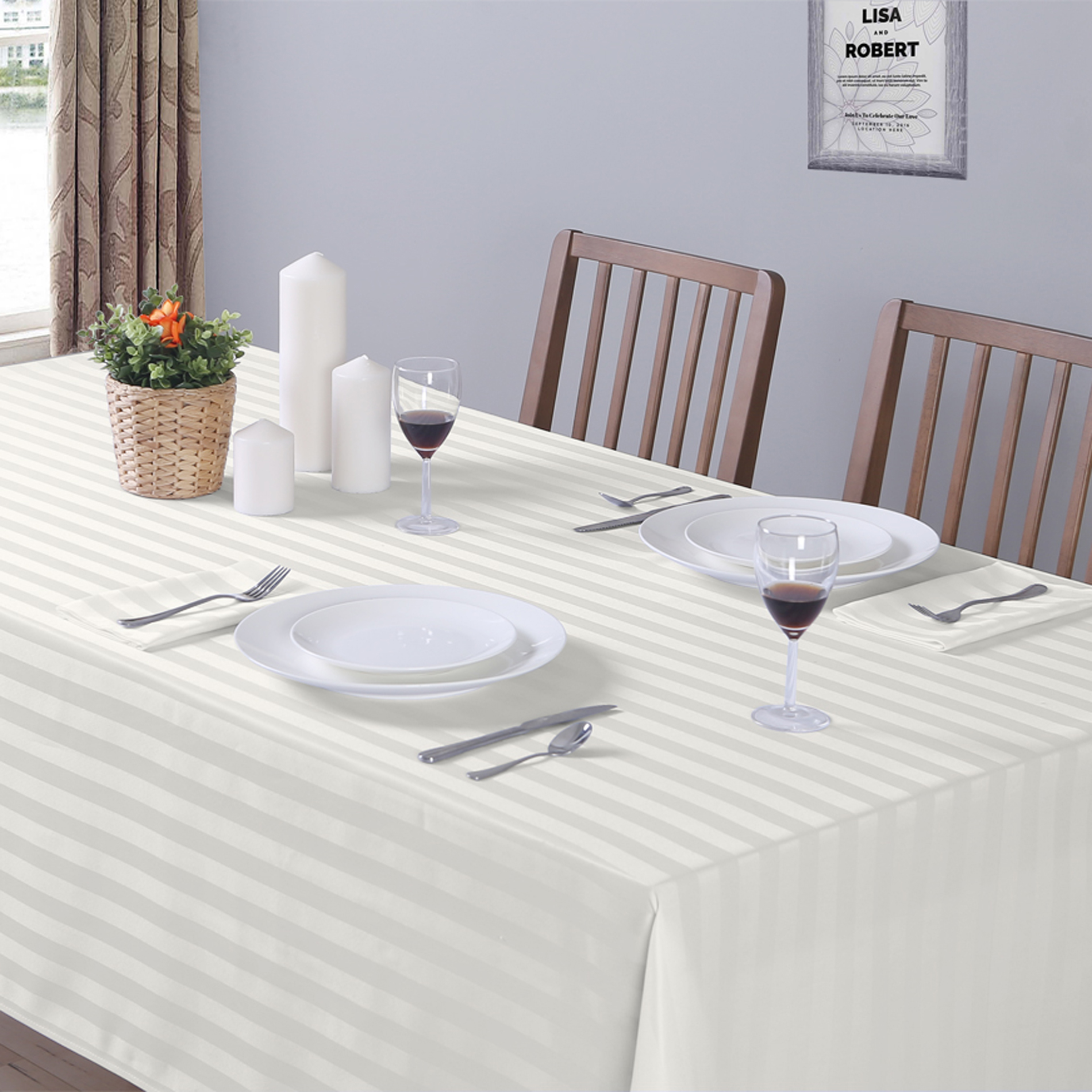 Essential Home Satin Striped Jacquard Tablecloth - Ivory