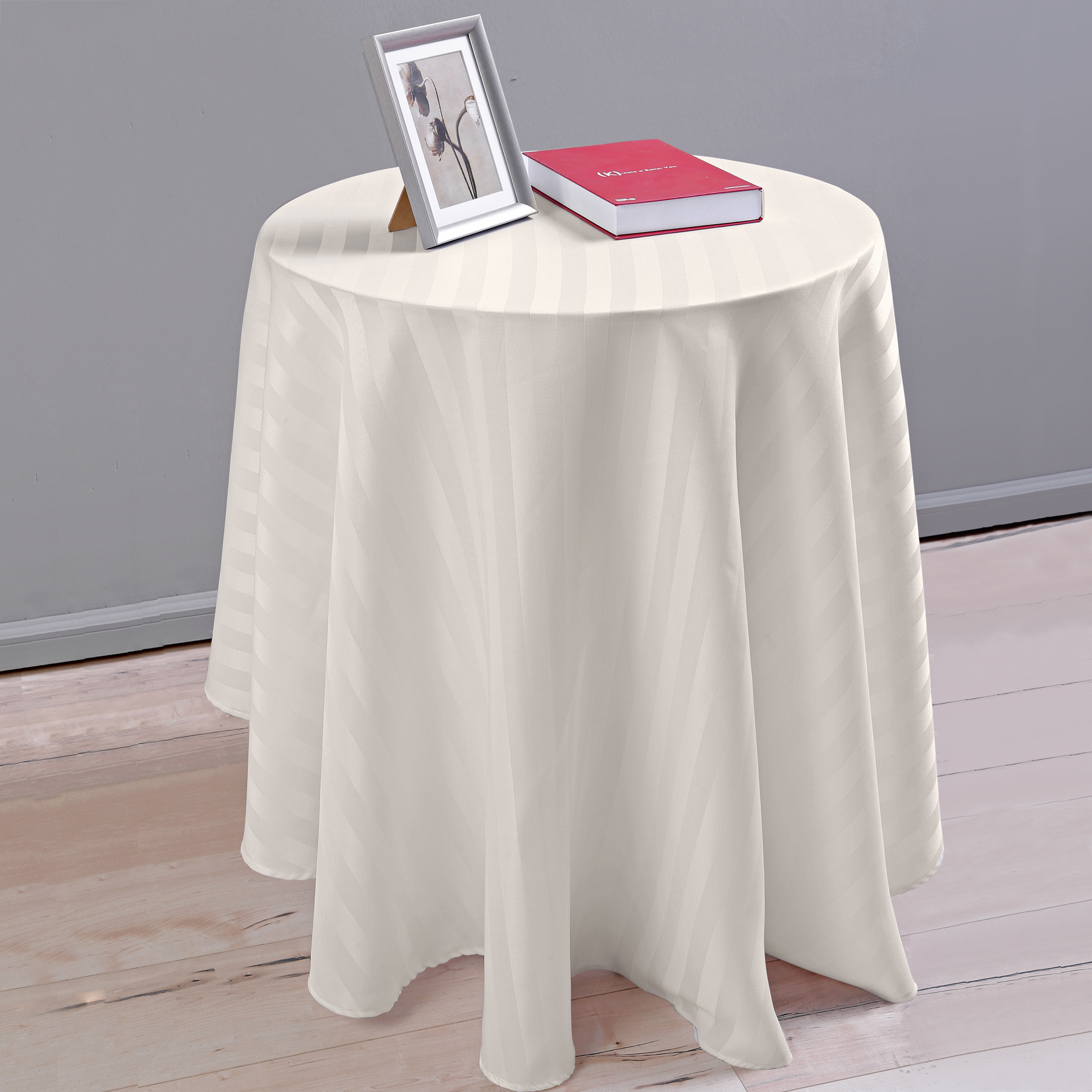 Essential Home Satin Striped Round Jacquard Tablecloth - Ivory