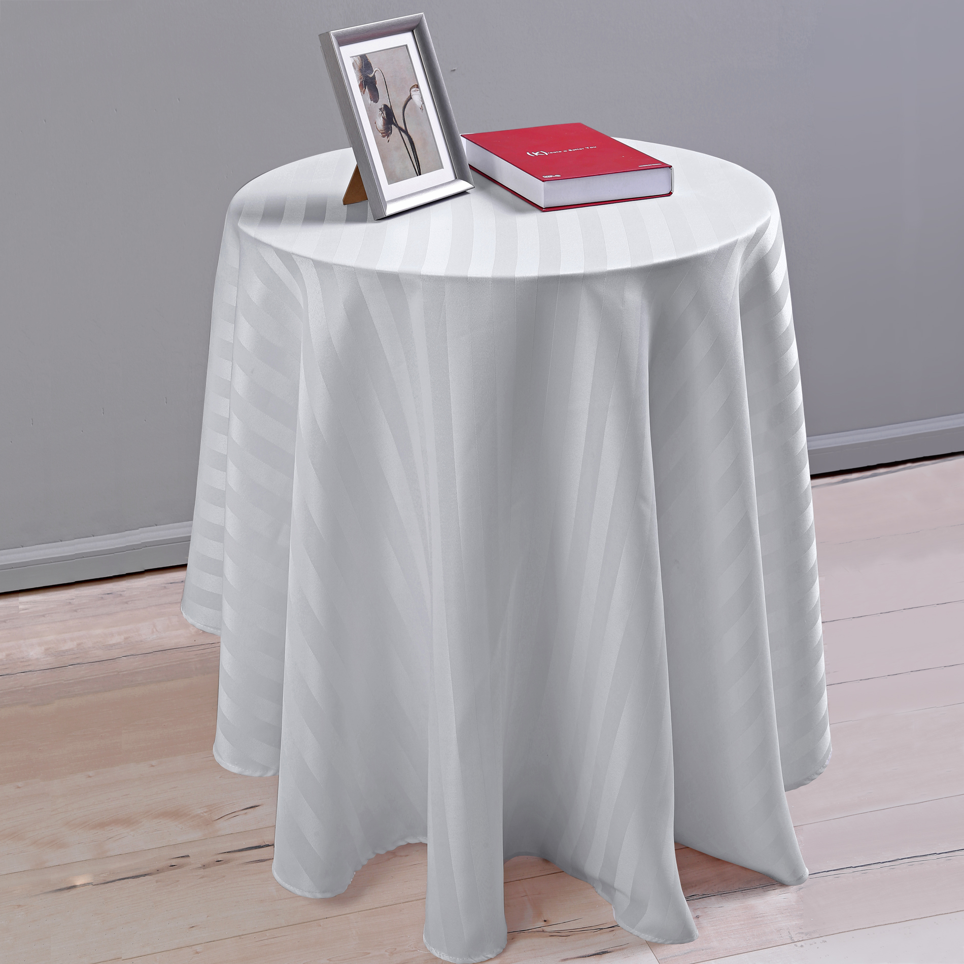 Essential Home Satin Striped Round Jacquard Tablecloth - Gray