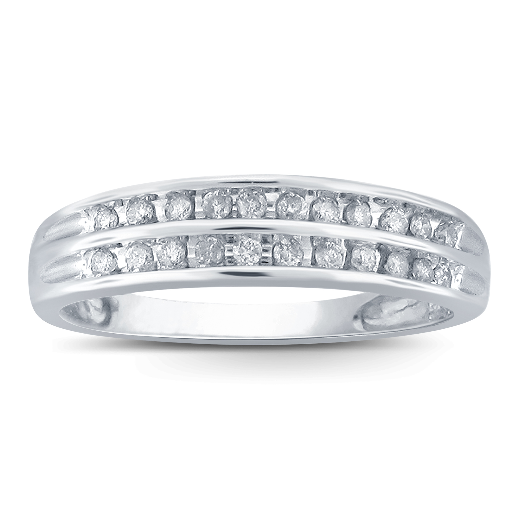 10K White Gold 1/5 CTTW Certified Diamond Double Row Band Ring