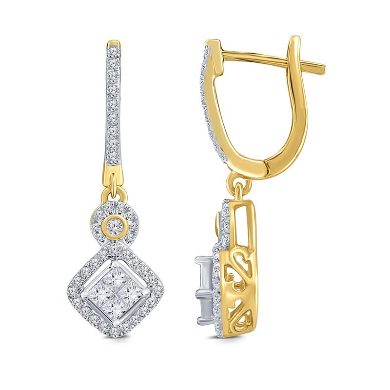 3/4 CT.T.W Diamond Dangling Fashion Earring In 10K Yellow Gold