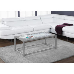 Monarch Specialties Coffee Table - Grey / Blue Tile Top / Hammered Silver