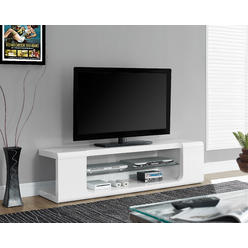 Monarch Specialties TV STAND - 60"L / HIGH GLOSSY WHITE WITH TEMPERED GLASS
