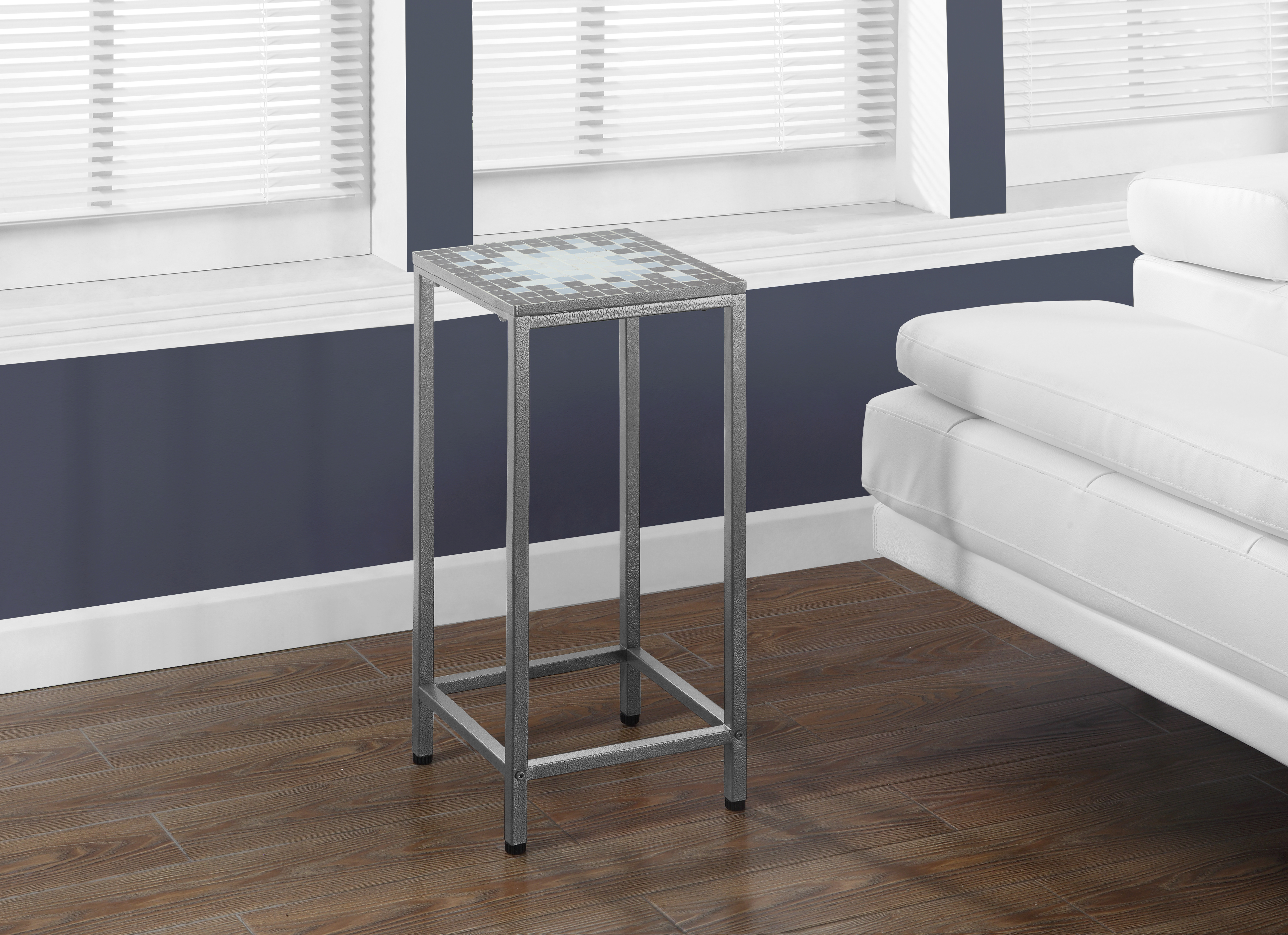 Monarch Specialties ACCENT TABLE - GREY / BLUE TILE TOP / HAMMERED SILVER