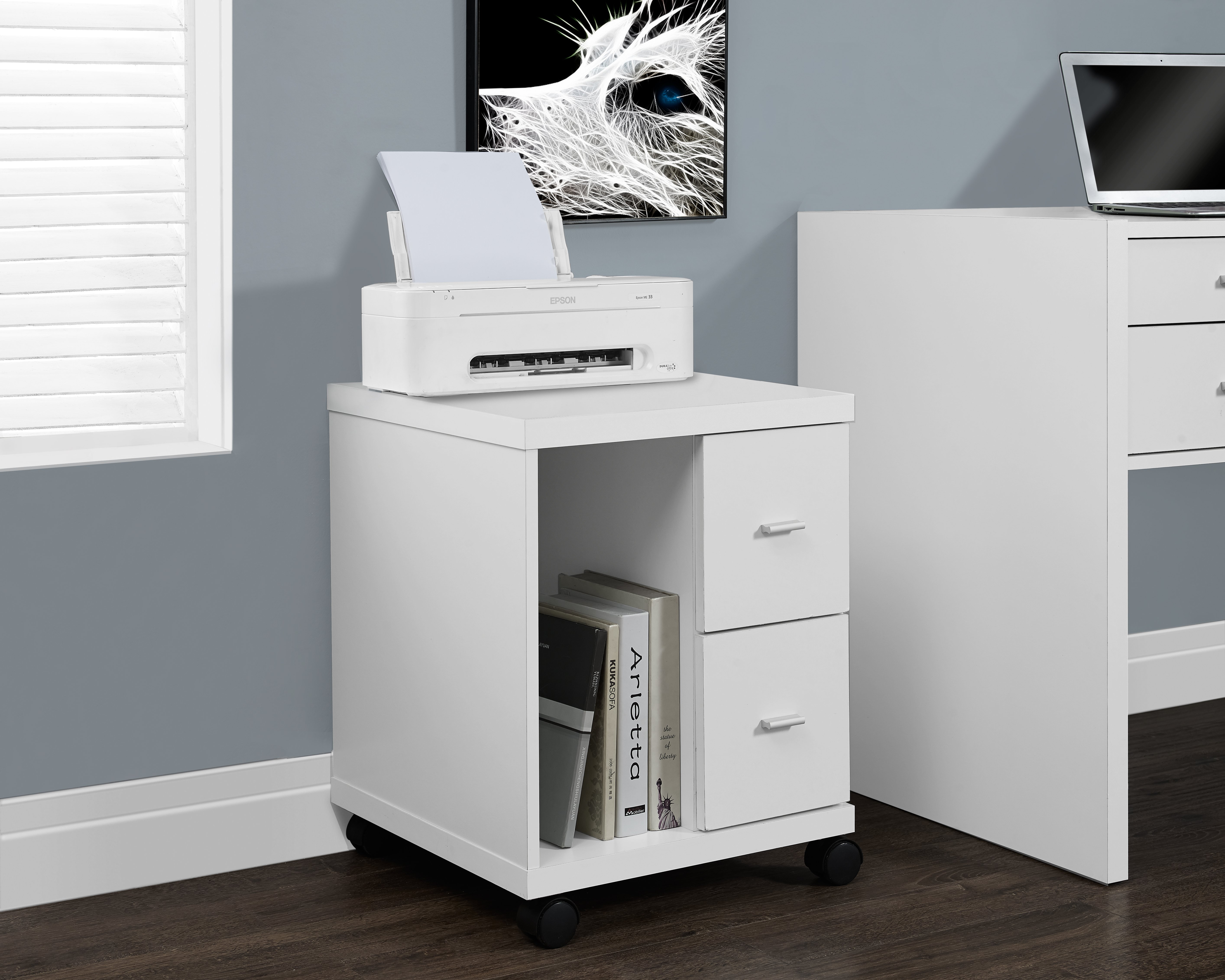 Monarch Specialties OFFICE CABINET - WHITE WITH 2 DRAWERS ON CASTORS