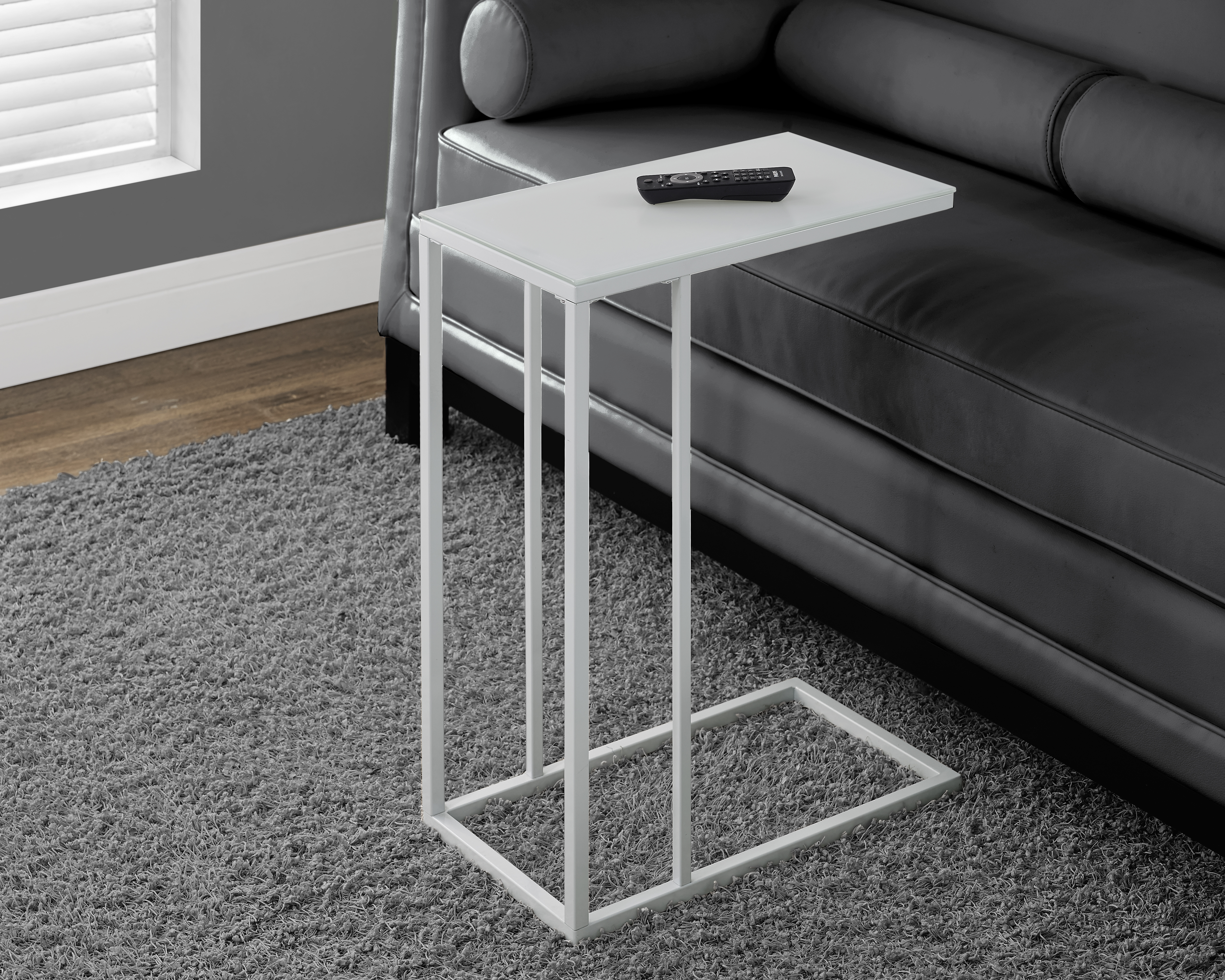 Monarch Specialties ACCENT TABLE - WHITE METAL WITH FROSTED TEMPERED GLASS