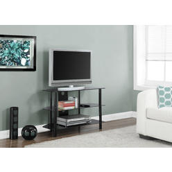 Monarch Specialties TV STAND - 36"L / BLACK METAL WITH TEMPERED BLACK GLASS