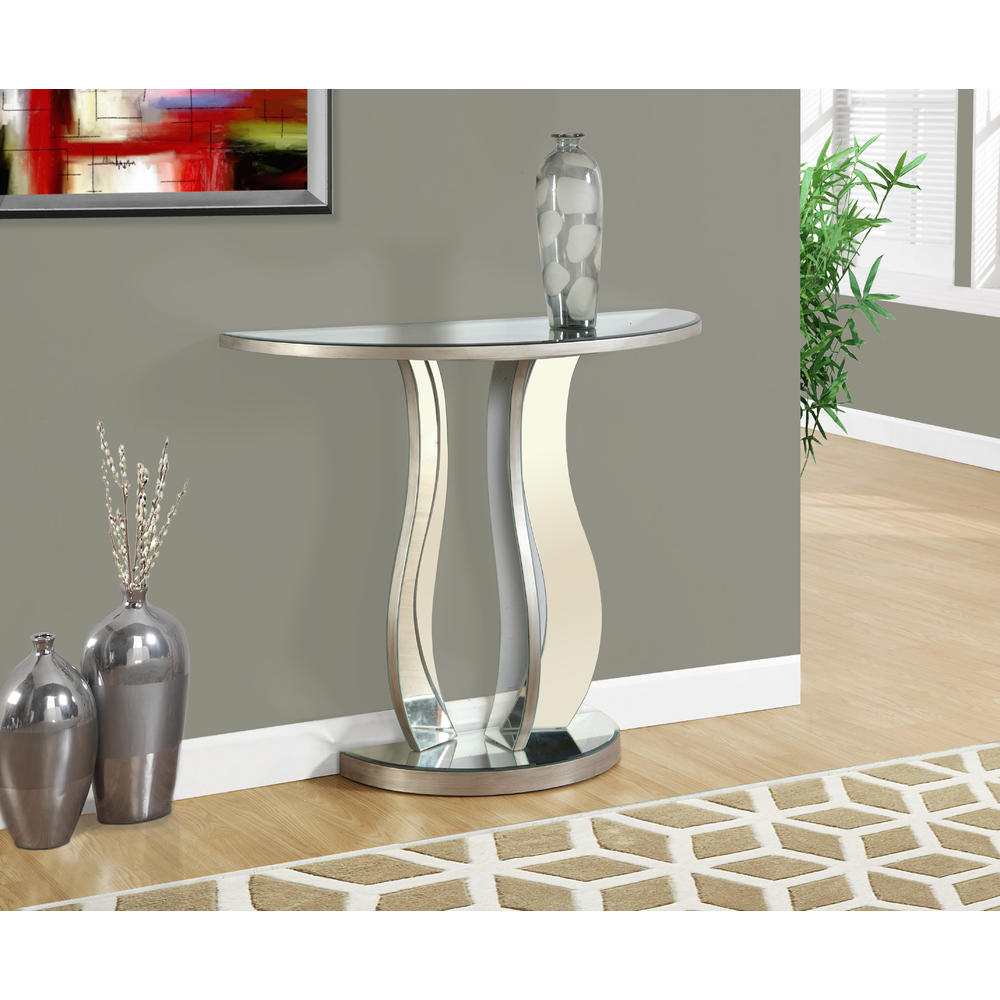 Monarch Specialties Console Table - 36"L / Brushed Silver / Mirror
