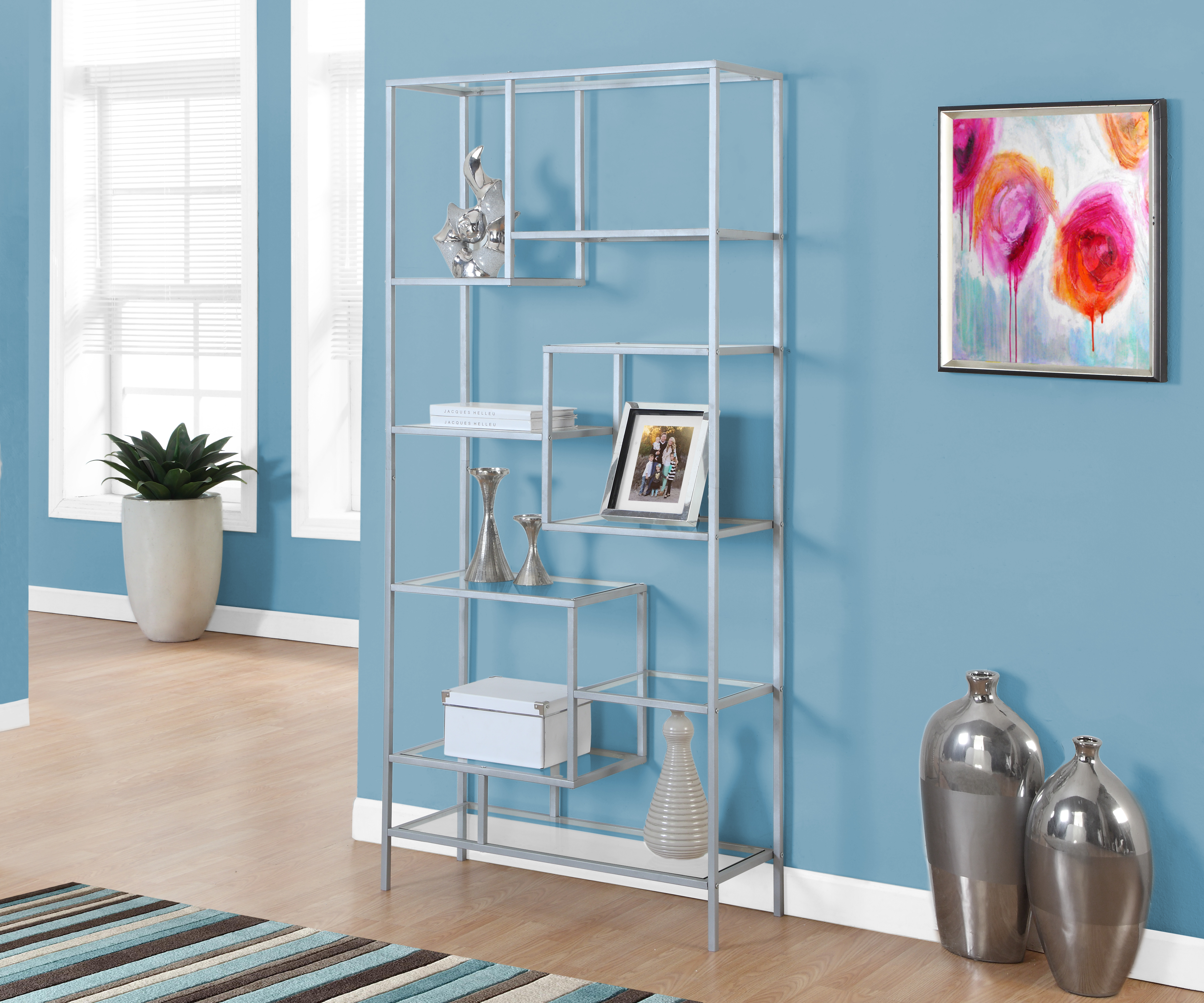 Monarch Specialties Bookcase - 72"H /Metal With Tempered Glass
