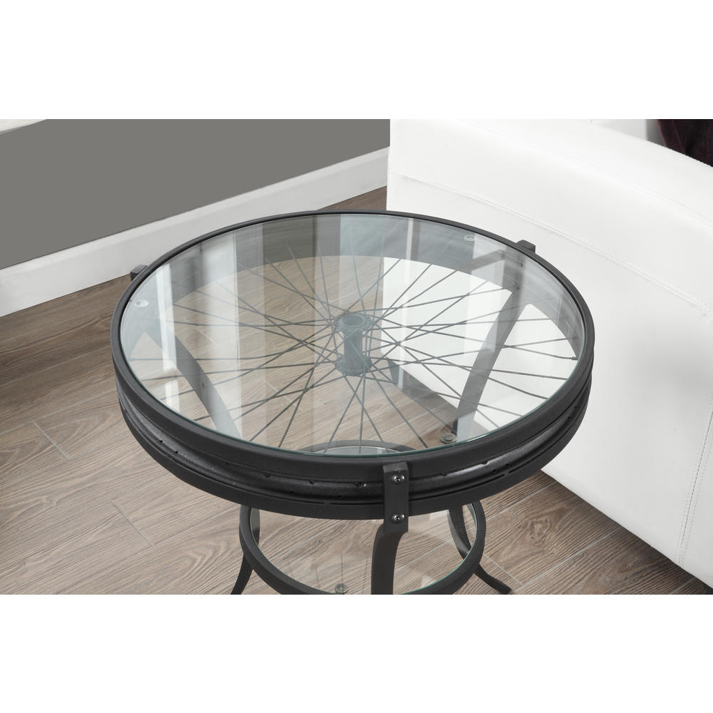 Monarch Specialties ACCENT TABLE - 20"DIA / BLACK WITH TEMPERED GLASS
